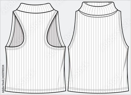 ROLLED NECK TURTLE NECK SLEEVELESS  RIBBED TIGHT FITTED CROP TOP DESIGN FOR WOMEN AND TEEN GIRLS IN EDITABLE FILE
