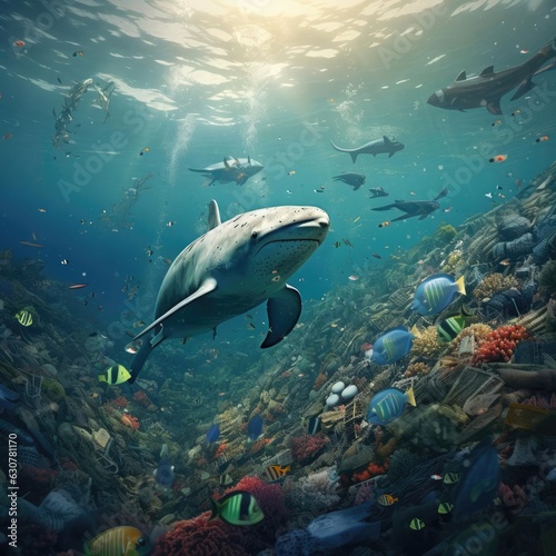 Fish in garbage in the ocean © cherezoff