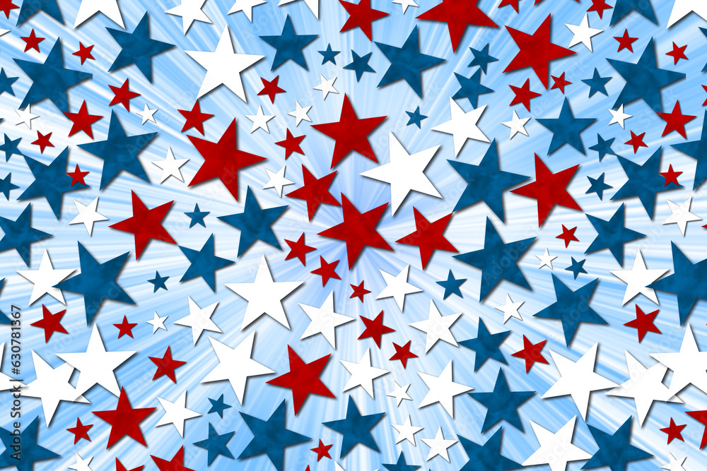 Retro red, white and blue stars with ray sun burst abstract background