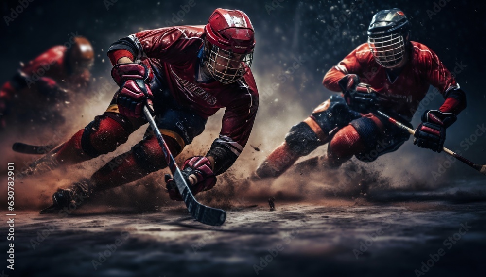 Roller Hockey Players Battling for the Puck. Generative ai