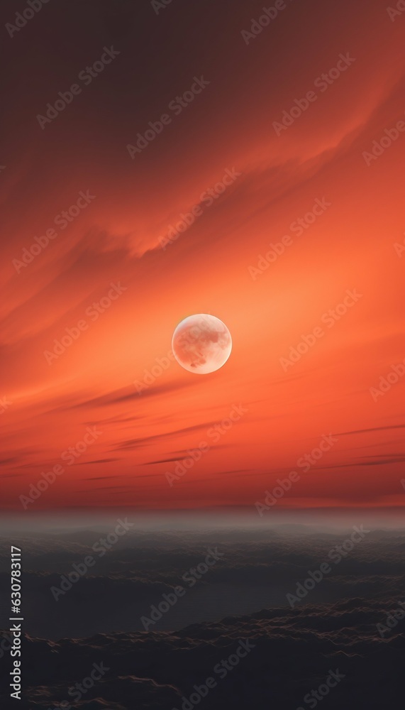 Moon on Orange Sunset Sky. Generative ai Moon on Orange Sunset Sky. Generative ai
