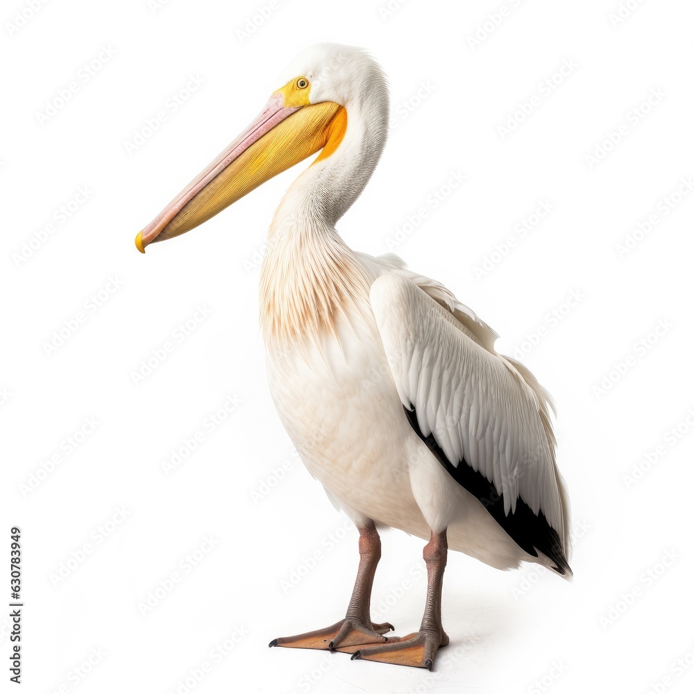Obraz premium American white pelican bird isolated on white. Generative AI