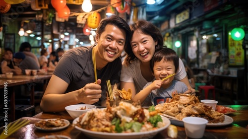 Portrait of happy and funny middle Asian couple on vacation on food street in city  Generative AI