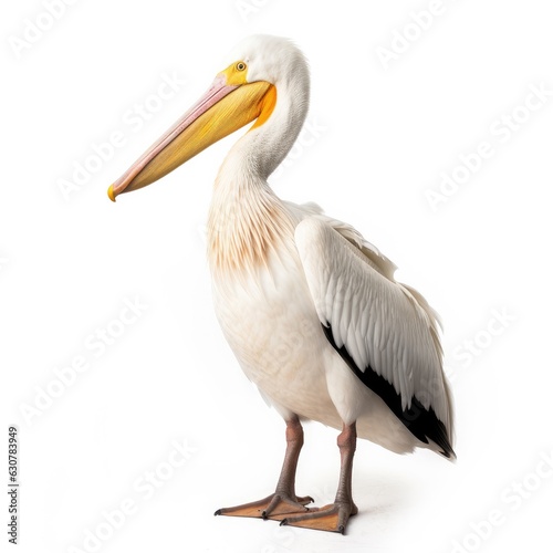 American white pelican bird isolated on white. Generative AI