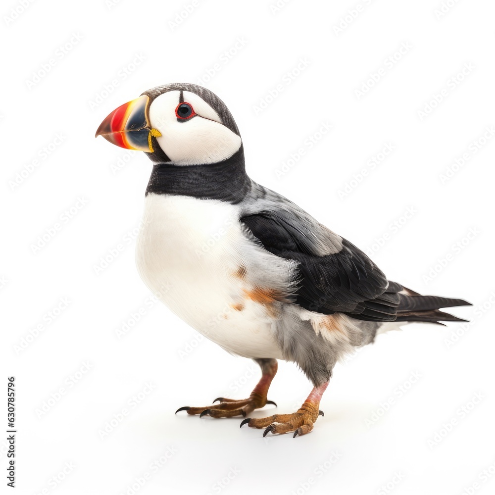 Fototapeta premium Horned puffin bird isolated on white. Generative AI