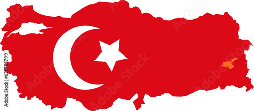 turkey's map with the flag of the country in the center