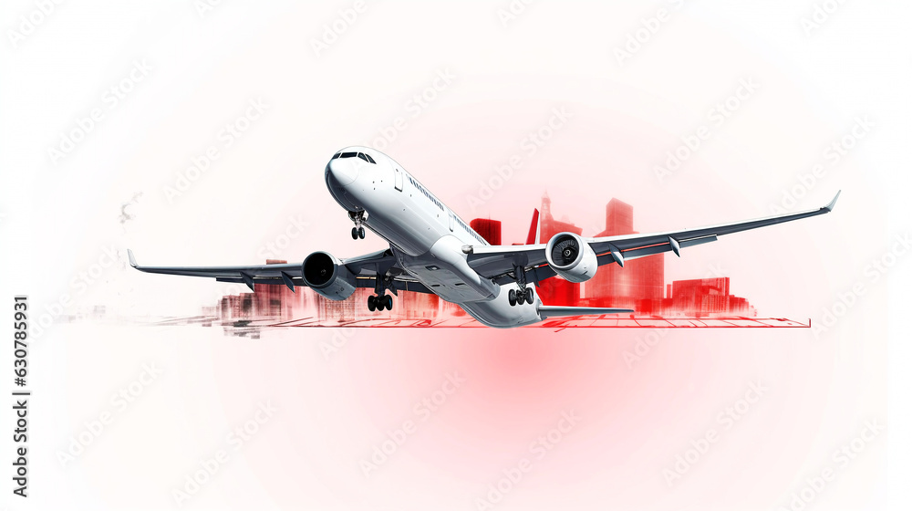 Passengers commercial airplane flying. Concept of fast travel, holidays and business.