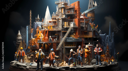 3d Illustrate a diverse group of workers © ginstudio