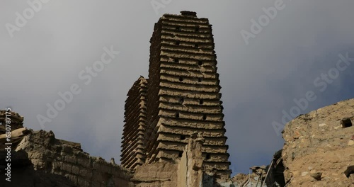 Stone and mud houses and watchtower  Sarat Abidah  Saudi Arabia photo