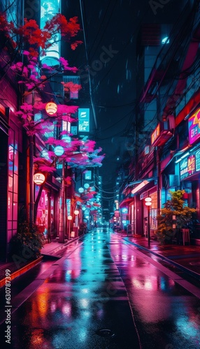 Bright Tokyo Street at Night. Generative ai