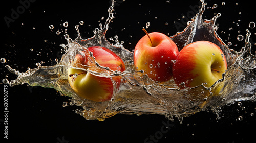 Fresh juicy apple fruit with water splash isolated on background, Healthy Fruit
