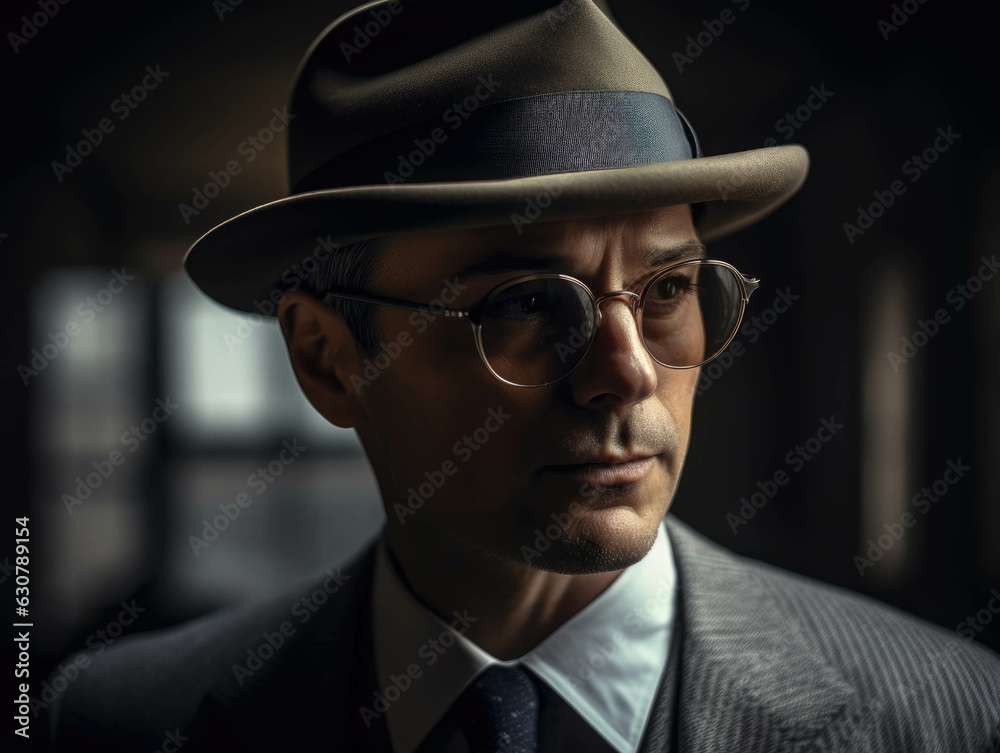 A man in a suit and tie with a classically styled fedora representing a modern take on classic business dress.. A man in a suit and tie with a classically styled fedora representing a modern take on classic business dress..