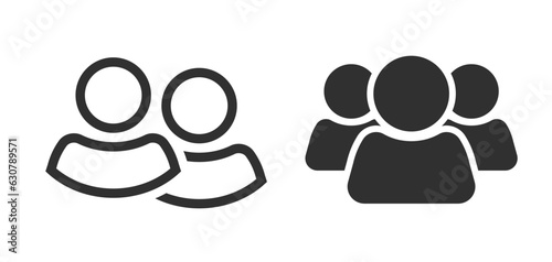 Employee people group icon, team staff simple line outline art pictogram vector graphic, user person social member silhouette clipart, two three human shape symbol label tag image isolated on white
