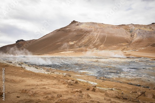 View of hot springs in Hverir, Namafjall Geothermal Area in Iceland