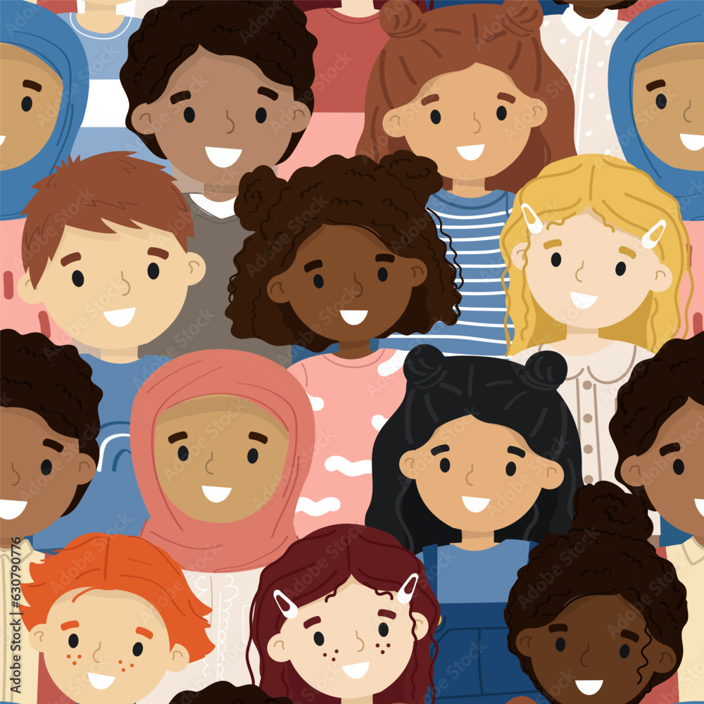 Seamless pattern with a multiethnic group of children. Seamless pattern with a multiethnic group of children.
