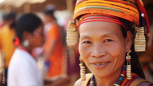 tradition and everyday life of an elderly woman with traditional clothing and jewellery, self-made wooden bead jewellery, fictitious place and happening