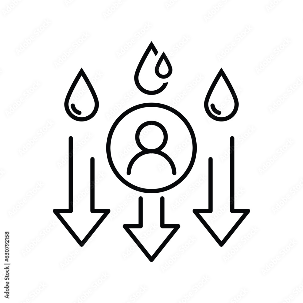 dehydration line icon, low body water dehydration line icon, low body water