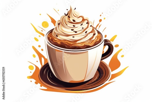 Cup of Mocha isolated on White in cartoon style. AI generated