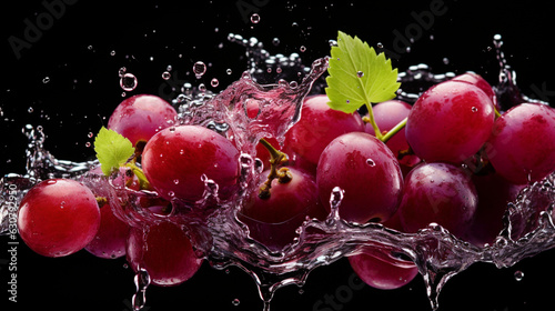Fresh juicy Red grape fruit with water splash isolated on background, healthy fruit