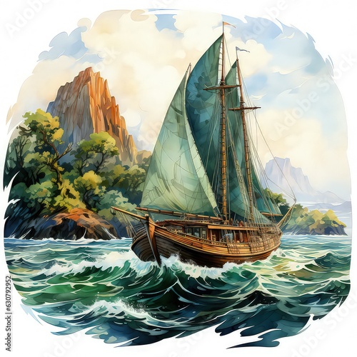 Watercolor Moana Sailing on a Boat