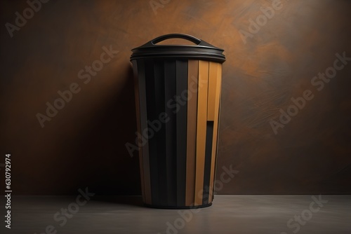 Garbage can on a colorful wall background, vintage color tone style. ai generative