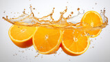 Fresh juicy orange fruit with water splash isolated on background, healthy fruit