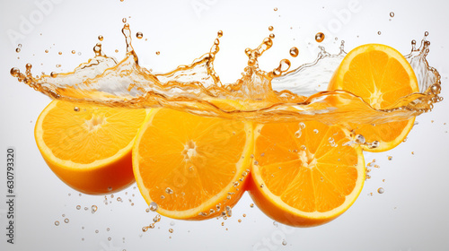 Fresh juicy orange fruit with water splash isolated on background, healthy fruit