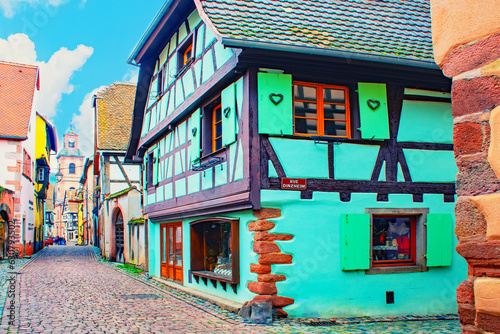 Fotografia Most beautiful villages of France - Riquewihr in Alsace.