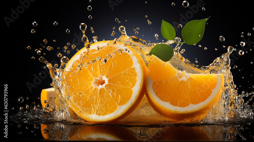 Fresh juicy orange fruit with water splash isolated on background  healthy fruit