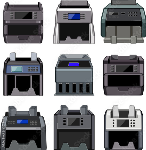 counter machine set cartoon. bank currency, cash economy, paper finance counter machine sign. isolated symbol vector illustration