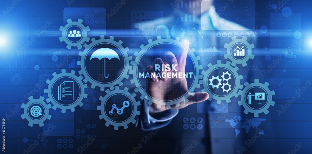 Risk management forecasting evaluation financial business concept on virtual screen. Risk management forecasting evaluation financial business concept on virtual screen.