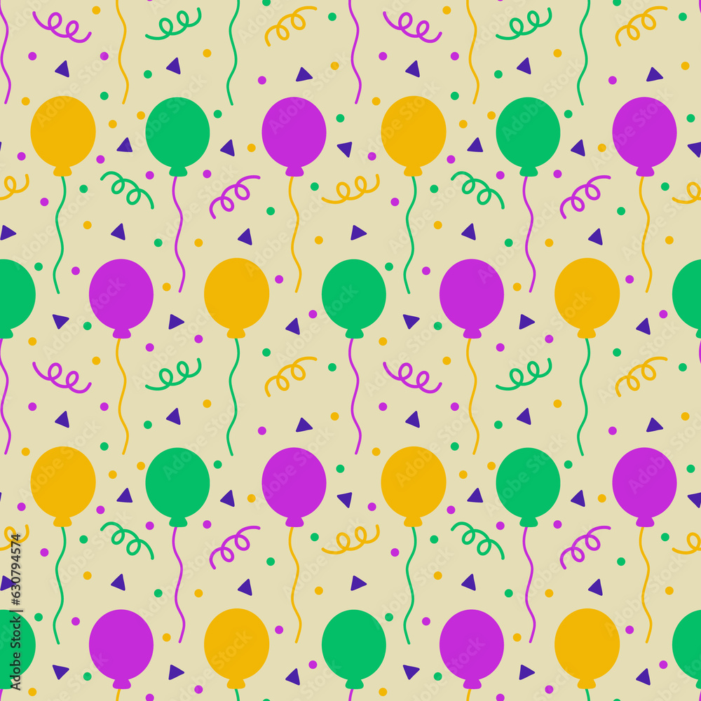 Mardi Gras Balloons and Confetti Seamless Pattern Design