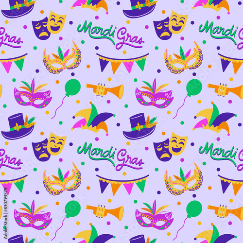 Mardi Gras Festive Elements Seamless Pattern Design