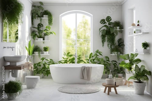 Luminous and Airy Bathroom A Plethora of Green Tones. Generative A © Flowstudio