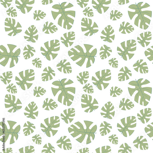 seamless green monstera leaf motif or pattern isolated on transparent background