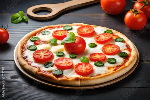  delicious pizza with tomatoes and mozzarella