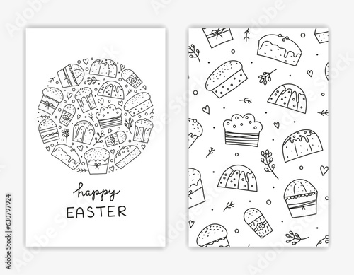 Card templates with Easter kulich cakes.