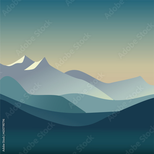 Vector illustration of a majestic mountain landscape in vibrant blue and orange hues