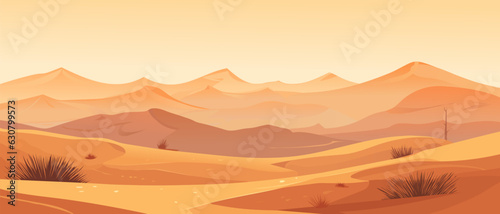 Desert landscape. Beautiful landscape of sand dunes. Wildlife background. Sahara. Vector illustration.