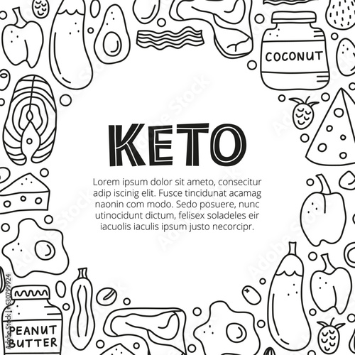Poster with doodle outline ketogenic foods.