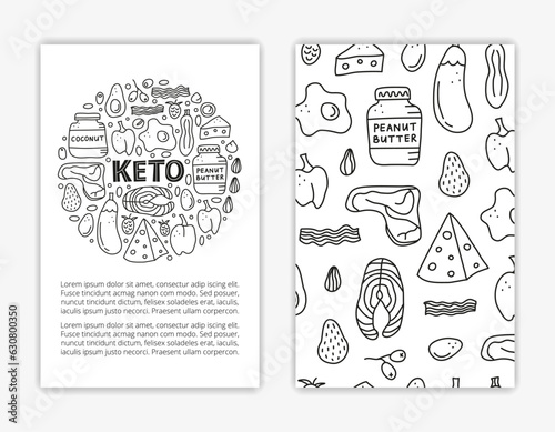 Card templates with doodle ketogenic foods.