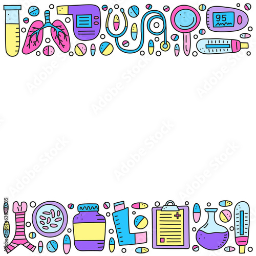 Poster with doodle colored pulmonology items.