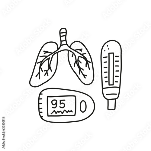 Doodle lungs, pick flow meter and pulse oximeter.