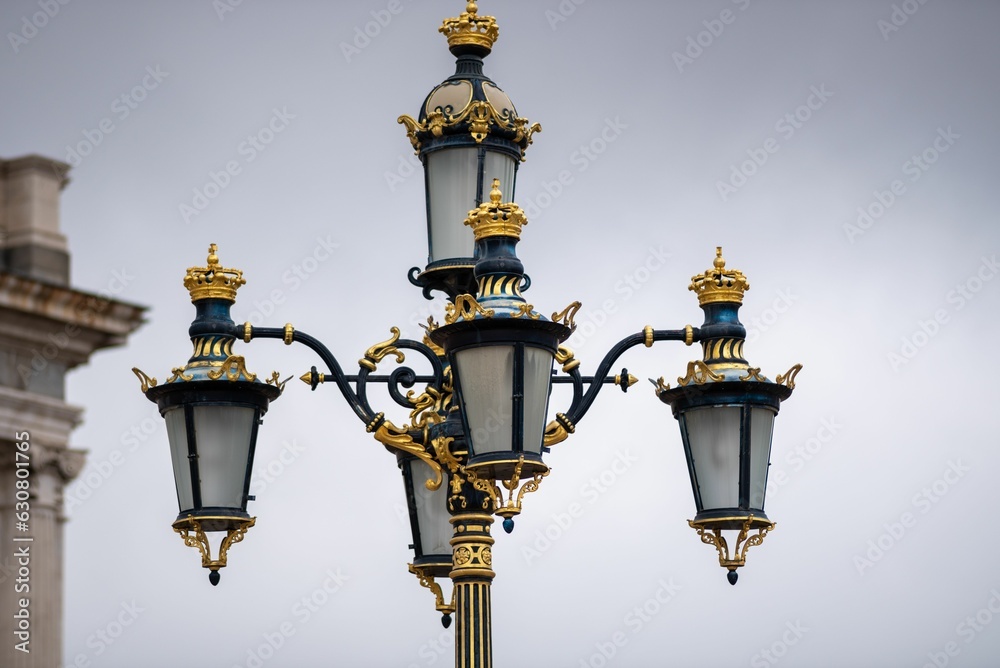 Closeup of vintage ornamental lamp in the street