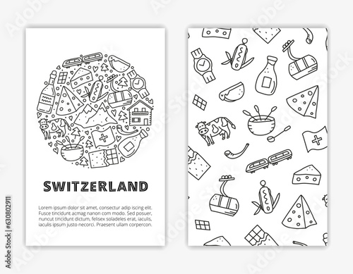 Card templates with Switzerland travel icons.