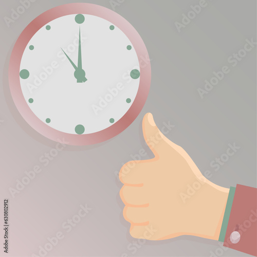 Time is 11 am and thumbs up on a pastel background. Time for lunch
