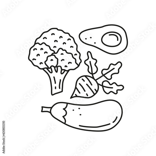 Group of doodle vegetables.
