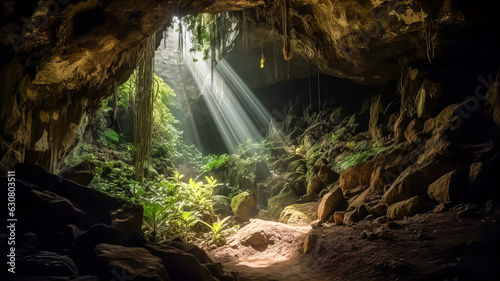 A ray of light at the end of the cave. Generative AI technology.