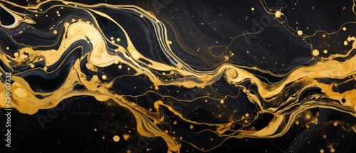 colorful black and gold abstract liquid marble texture background, Generative AI.