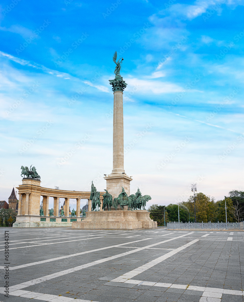 Heroes Square in Budapest, Hungary. Millennium Monument on the Heroes' Square.